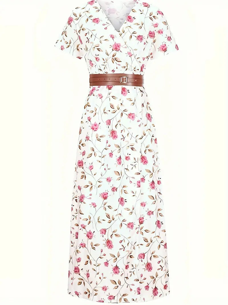 Women Floral V-Neck Maxi Dress | Elara