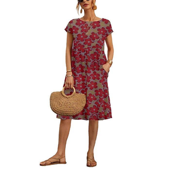 Women Floral Print Casual Midi Dress with Pockets | Layla