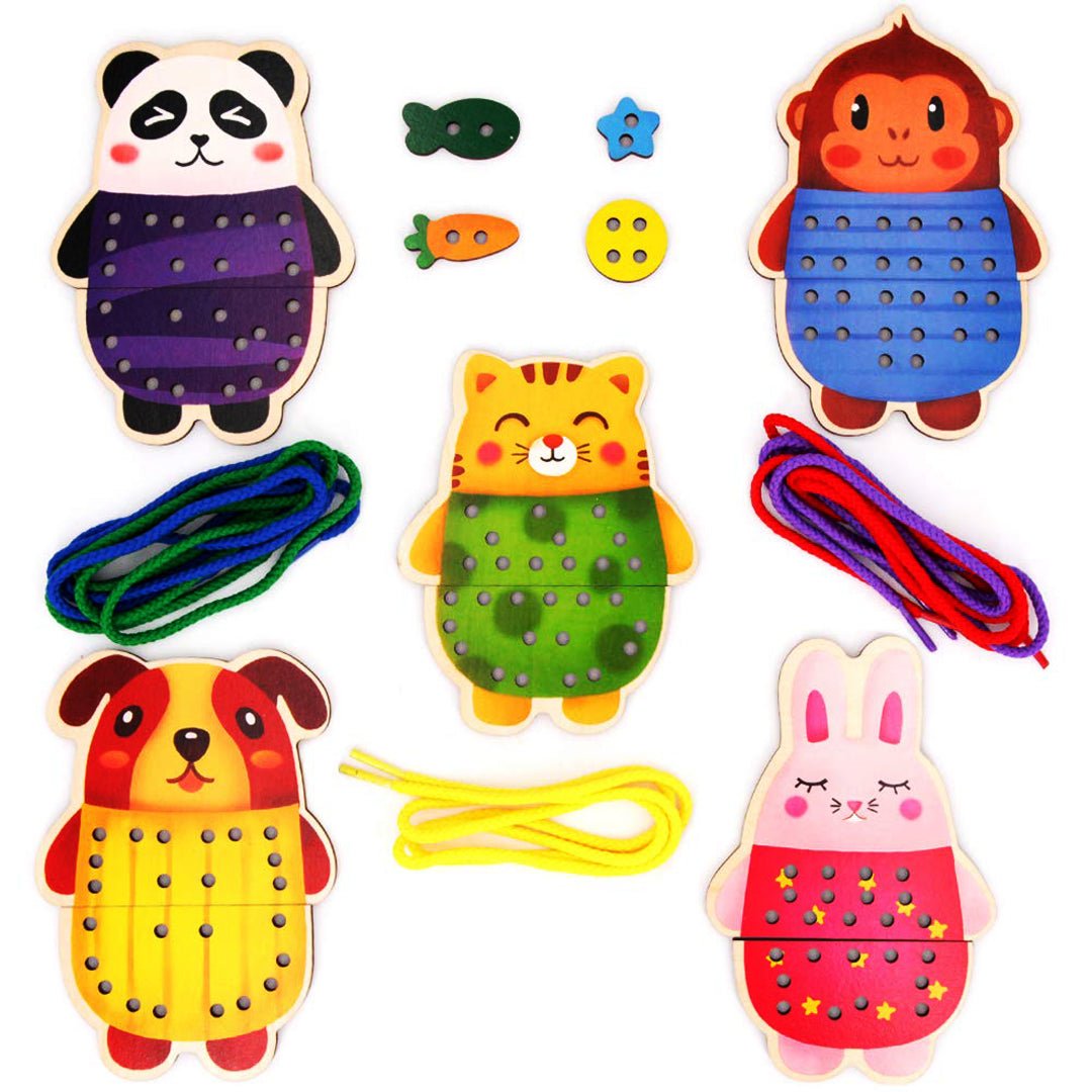 Kids Wooden Animal Sewing Cards | Montessori Learning-2