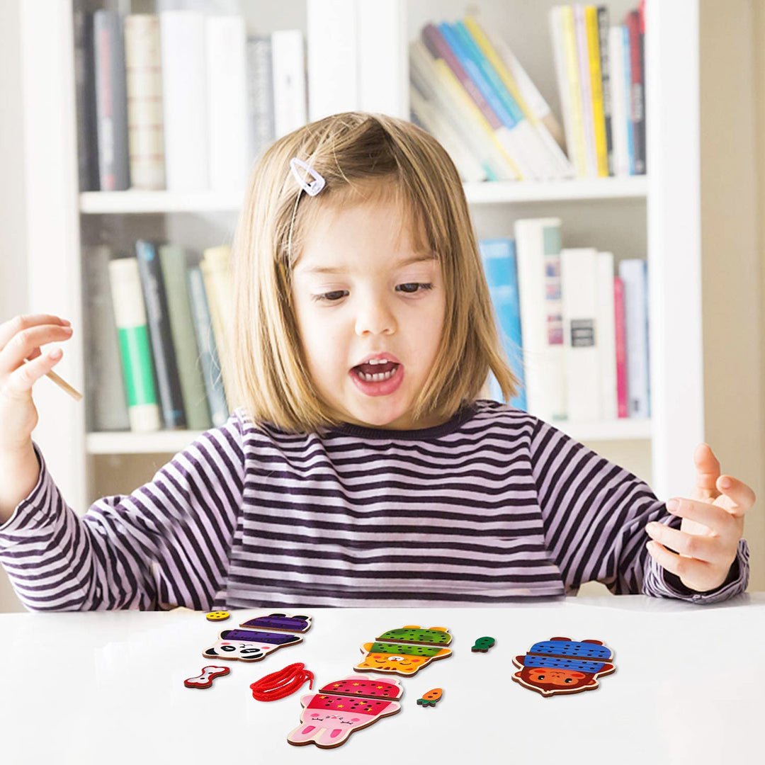 Kids Wooden Animal Sewing Cards | Montessori Learning-5