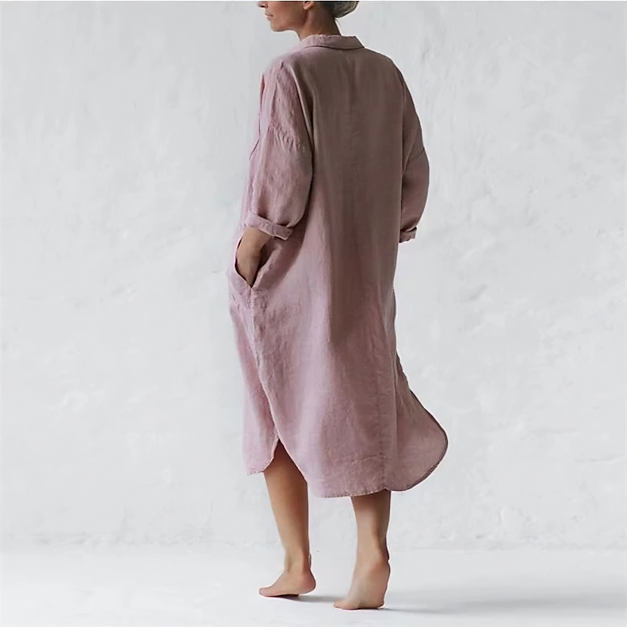 Women Relaxed-Fit Collared Shirt Dress with Front Pockets | Eliara