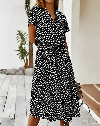 Polka Dot Short-Sleeve Button-Down Midi Dress | Althea