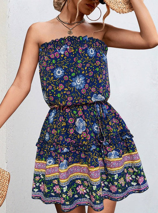 Women Mini Dress Multi Floral Print Cotton | Leda-1