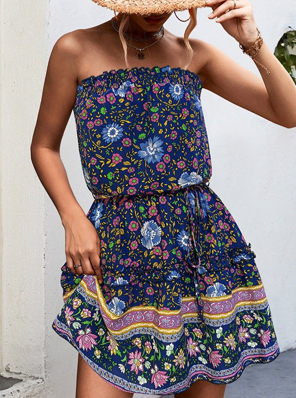 Women Mini Dress Multi Floral Print Cotton | Leda-4