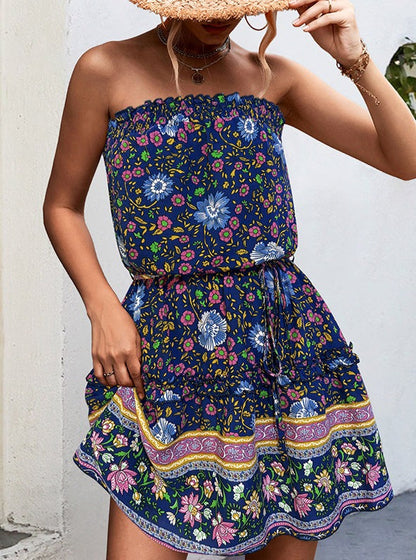 Women Mini Dress Multi Floral Print Cotton | Leda-4