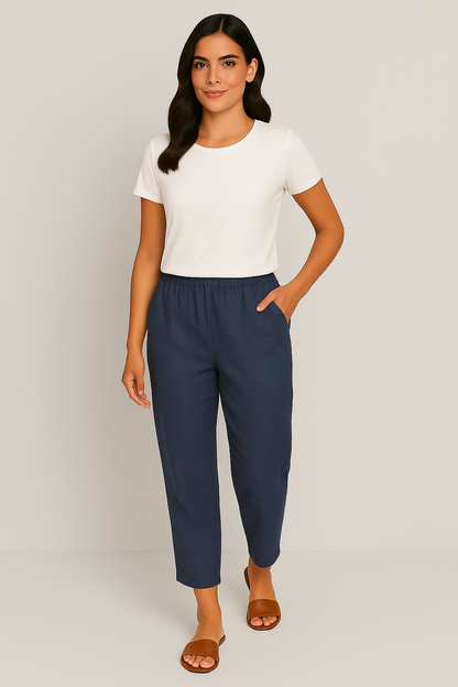 Women Relaxed Cotton Pocket Pants with Rolled Hem | Leiriel