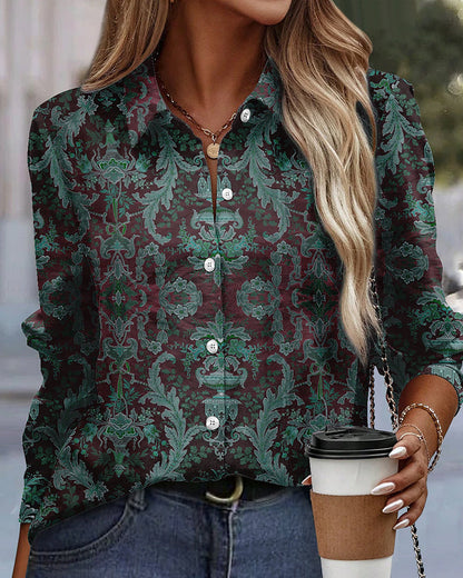 Vintage Patterned Button-Up Blouse | Florence