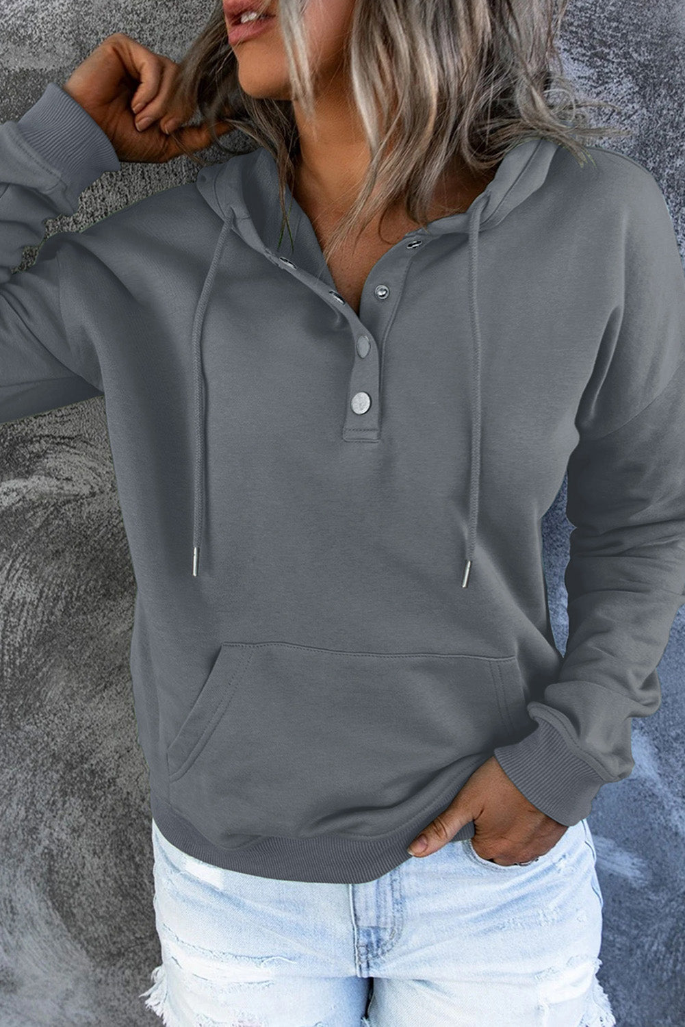 Women Hooded Button Sweatshirt | Amora