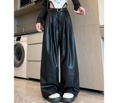 Variant image for Women Wide Leg Pants Brown PU Leather | Vintage Chic-1