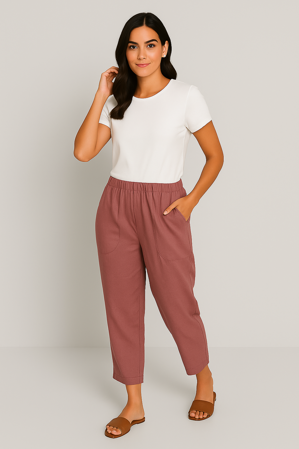 Women Relaxed Cotton Pocket Pants with Rolled Hem | Leiriel