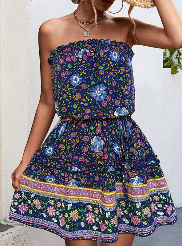 Women Mini Dress Multi Floral Print Cotton | Leda-2