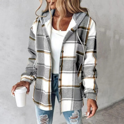 Women Plaid Hooded Shacket | Aurora
