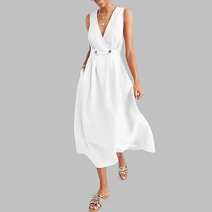 Chic V-Neck Linen Midi Dress | Emma