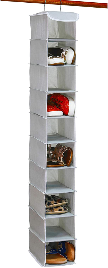 10-Tier Hanging Shoe Organizer – Gray Fabric Shoe Rack for Closet Storage Solution 0