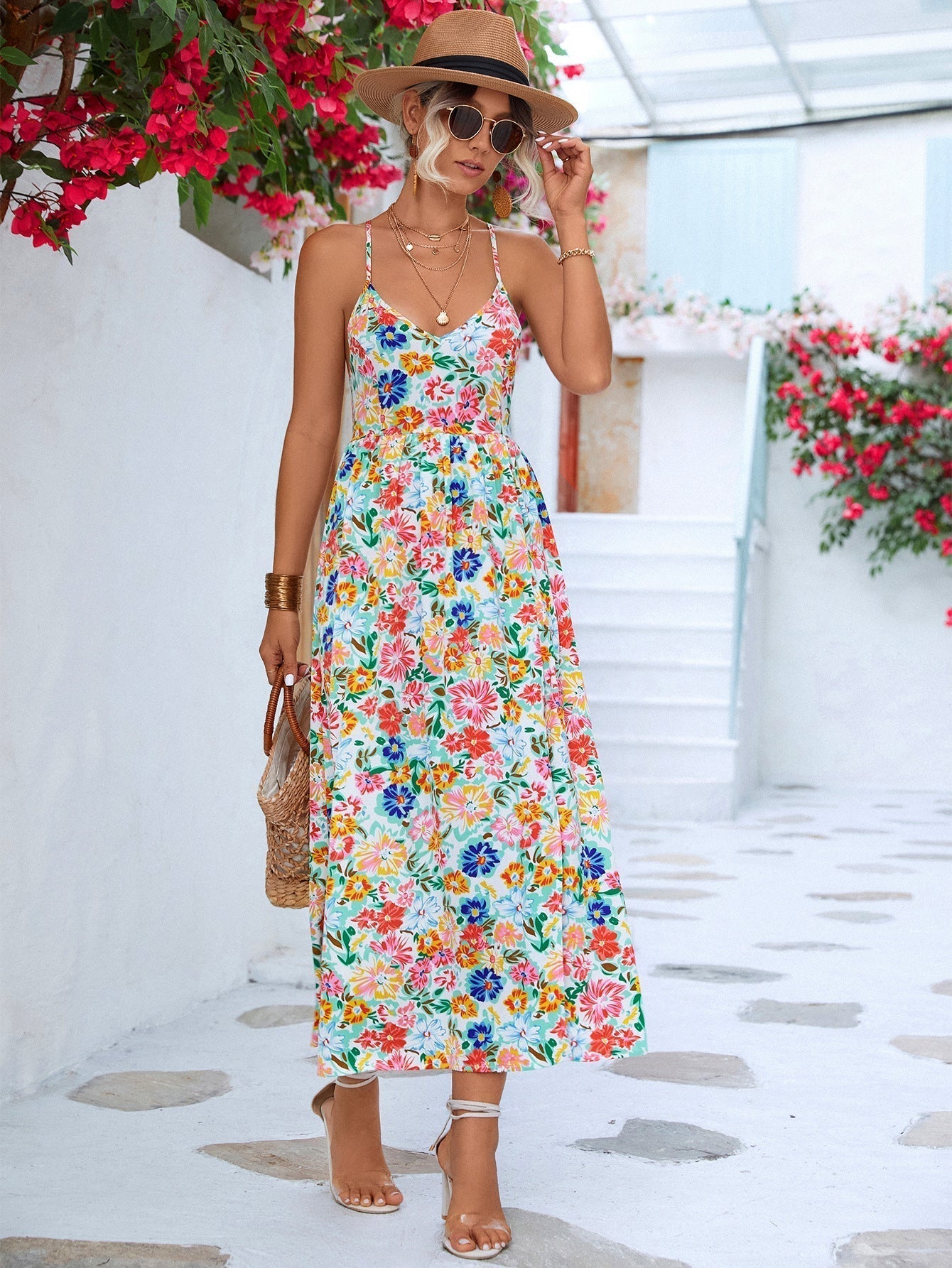 Women Floral Maxi Dress Polyester | Rufa-3