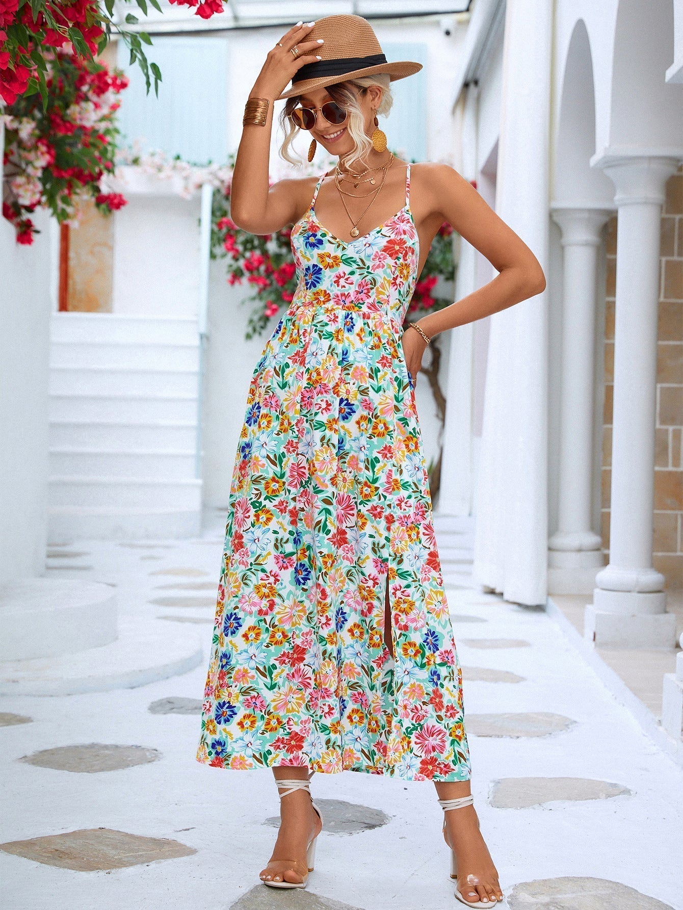 Women Floral Maxi Dress Polyester | Rufa-2