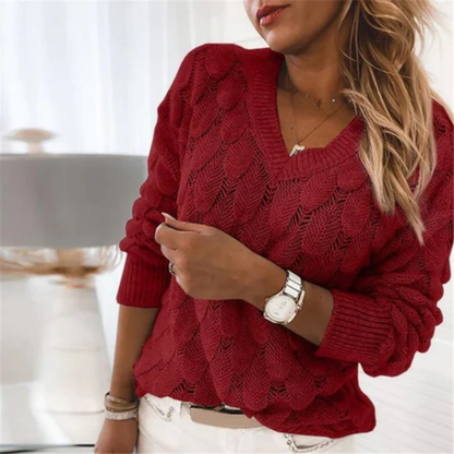 Women Textured Knit V-Neck Sweater | Leonila