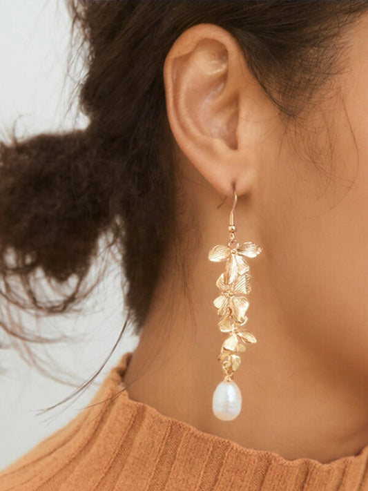 Women Earrings Pearl Botanical Carved | SunflowerHalo-1