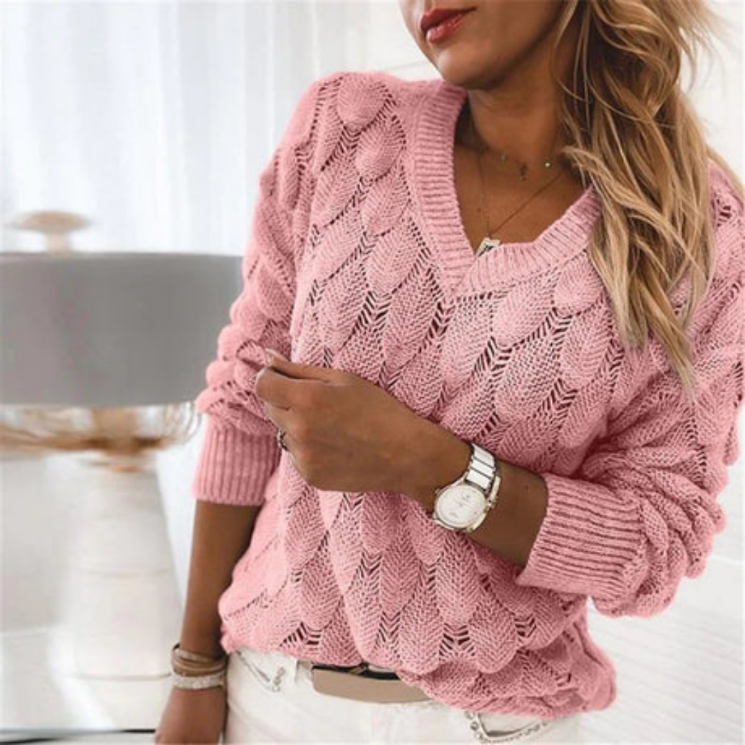 Women Textured Knit V-Neck Sweater | Leonila