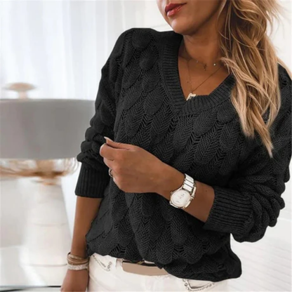 Women Textured Knit V-Neck Sweater | Leonila
