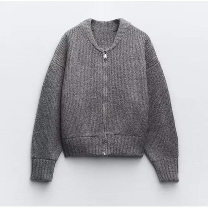 Women Ribbed Zip Knit Cardigan | Evelyn