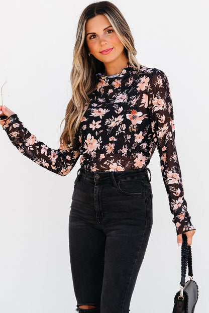 Women Floral Mesh Slim Top | Serelina