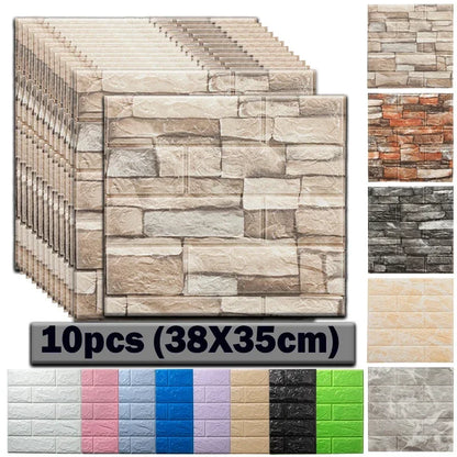 10pcs Waterproof Removable Wall Decals - 3D Foam Brick Wall Stickers Decor for Kitchen, Bedroom, and Living Room 0