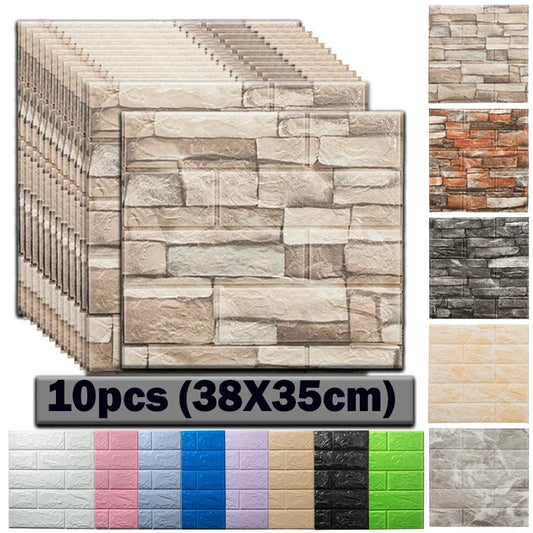 10pcs Waterproof Removable Wall Decals - 3D Foam Brick Wall Stickers Decor for Kitchen, Bedroom, and Living Room 0