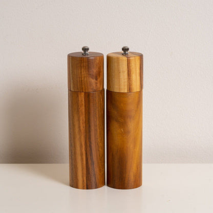 Acacia Wood Salt and Pepper Grinder Set – Adjustable Mill Design