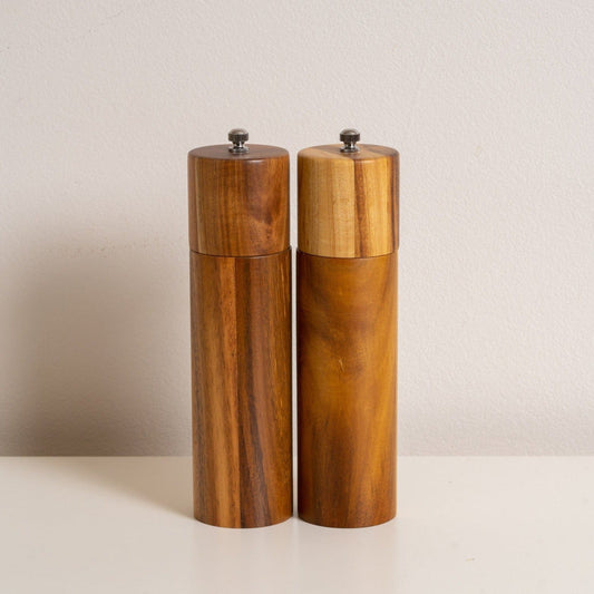 Acacia Wood Salt and Pepper Grinder Set – Adjustable Mill Design