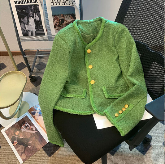 Women Tailored Jacket Green Tweed | Elegant Style-1