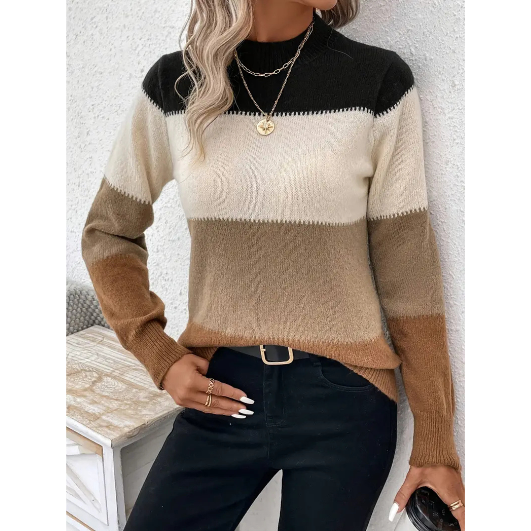 Women Colorblock Mock Neck Knit Sweater | Edna