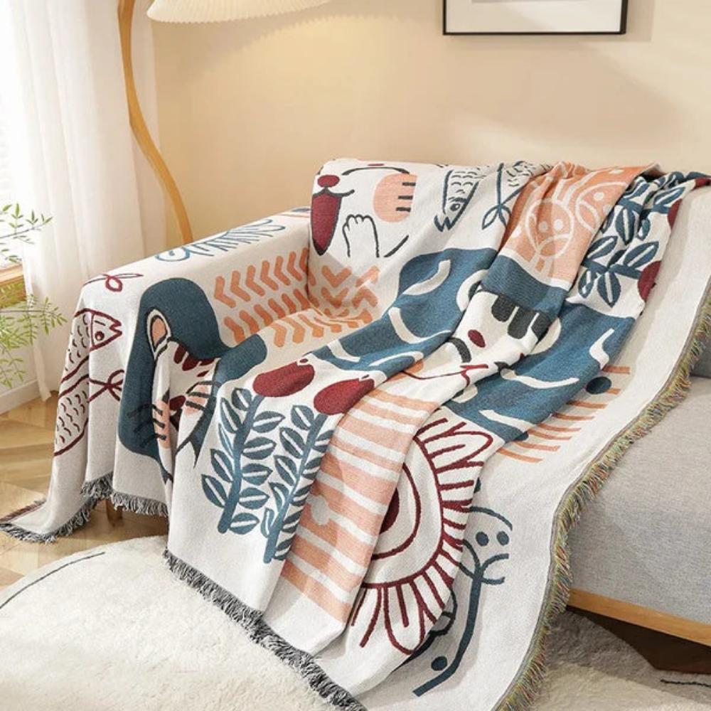 Sofa Cover Beige Cotton Linen | Elegant Tassel Design 3