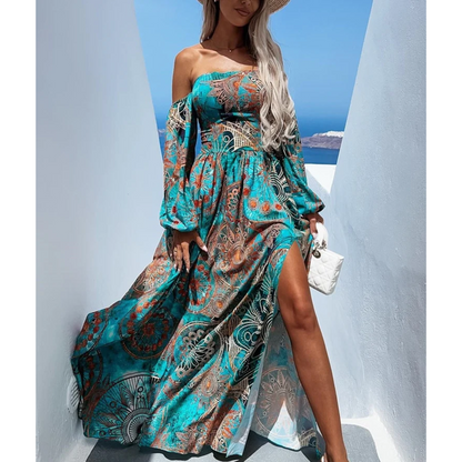 Bohemian Off-Shoulder Maxi Dress | Janica