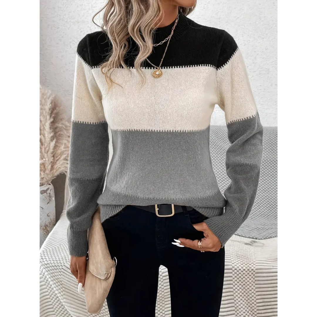 Women Colorblock Mock Neck Knit Sweater | Edna