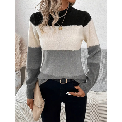 Women Colorblock Mock Neck Knit Sweater | Edna