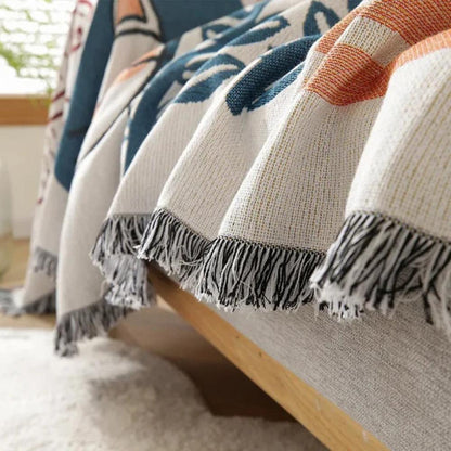 Sofa Cover Beige Cotton Linen | Elegant Tassel Design 6