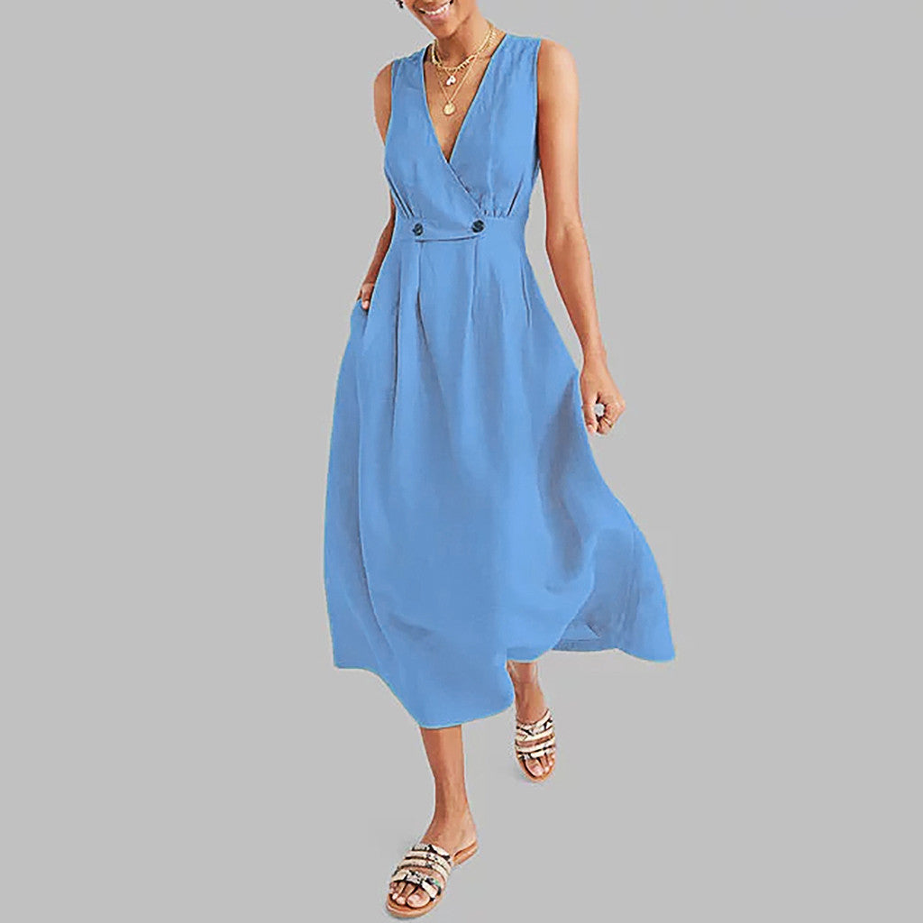 Chic V-Neck Linen Midi Dress | Emma