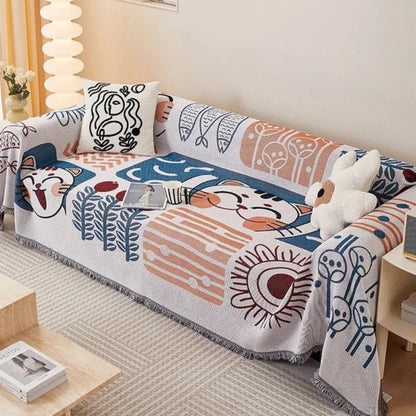 Sofa Cover Beige Cotton Linen | Elegant Tassel Design 2