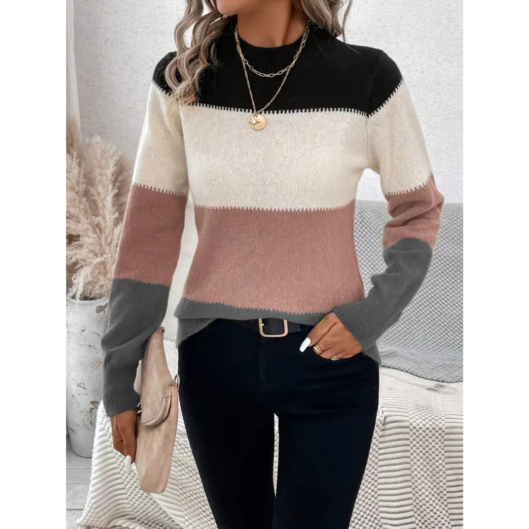 Women Colorblock Mock Neck Knit Sweater | Edna
