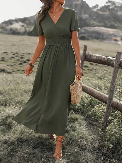 Elegant V-neck Long Boho Dress | Heather