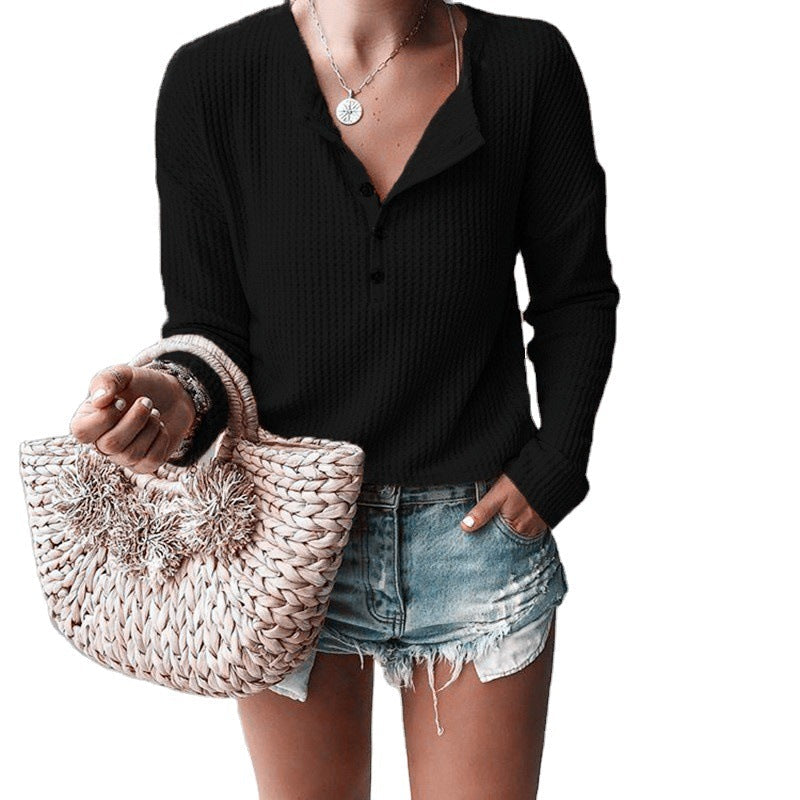 Casual Waffle-Knit Henley | Frances