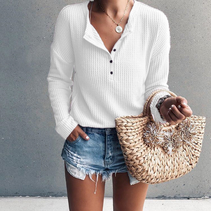 Casual Waffle-Knit Henley | Frances