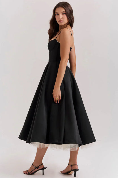 Vintage-Inspired Black Midi Dress | Christabel