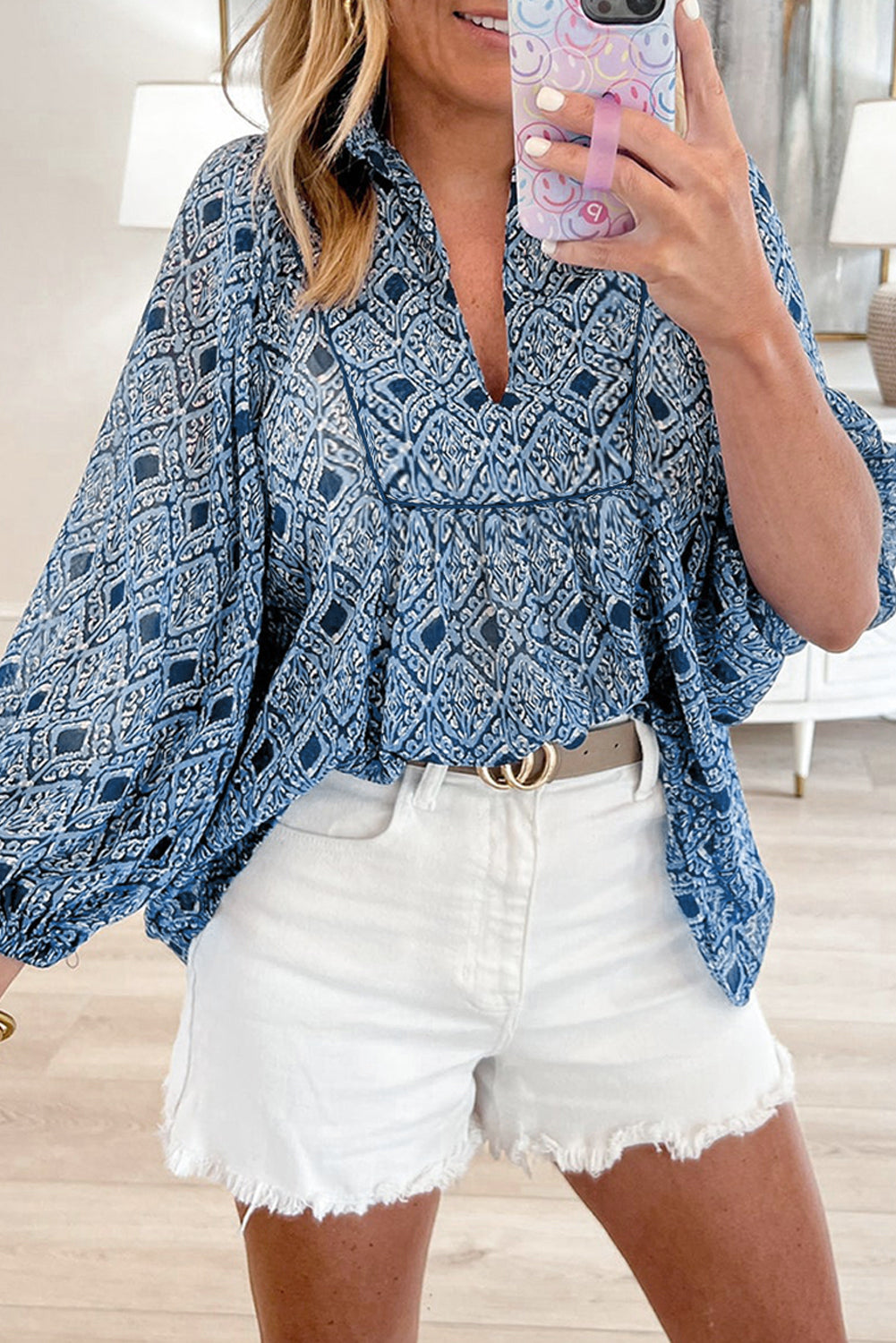 Women Geometric Print Loose Blouse | Avalora
