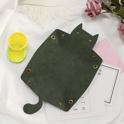Cat Organizer Tray Green Leather | Whimsical Design 5