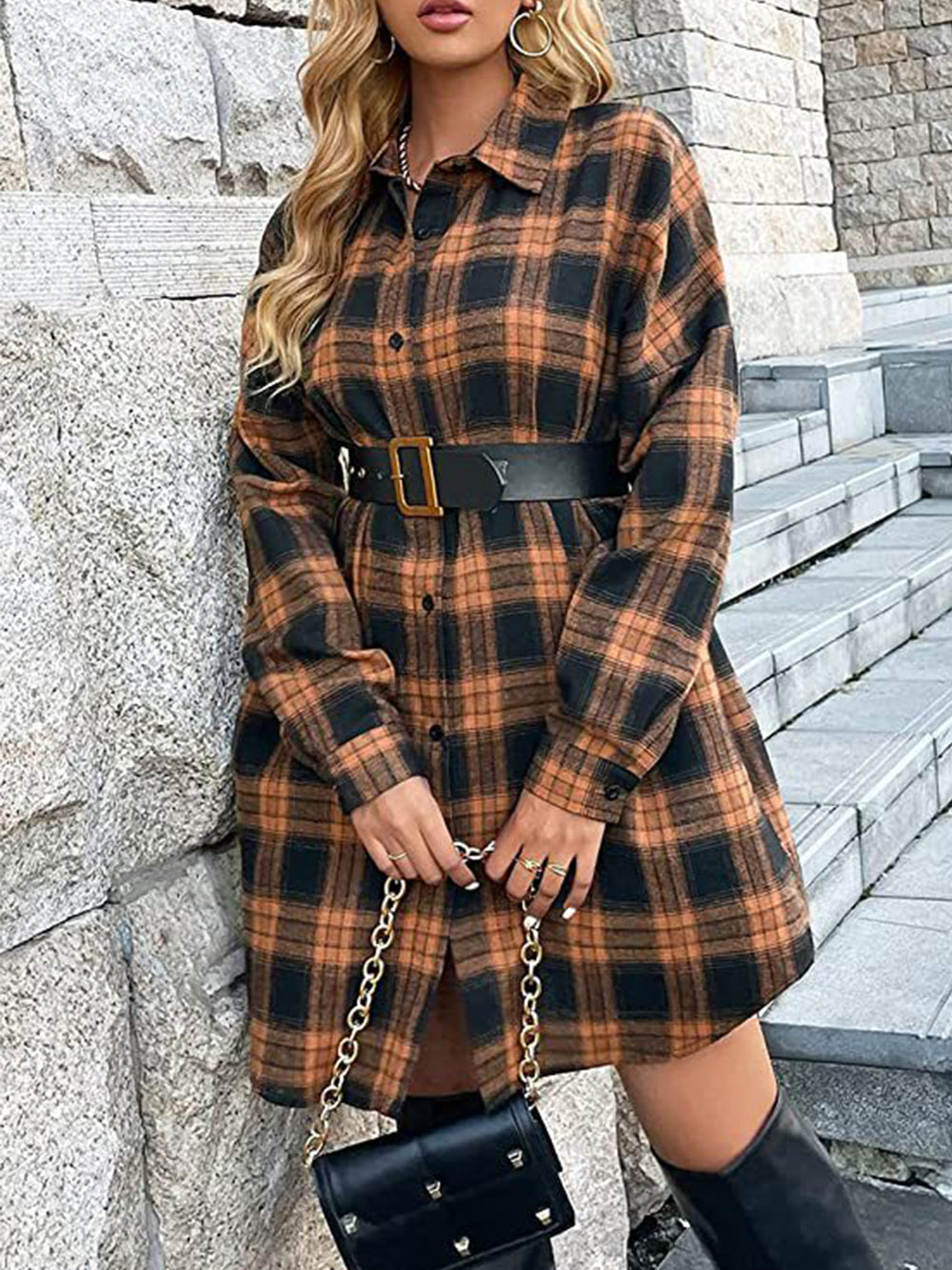 Variant image for Women Mini Dress Plaid Cotton | Emelia-1