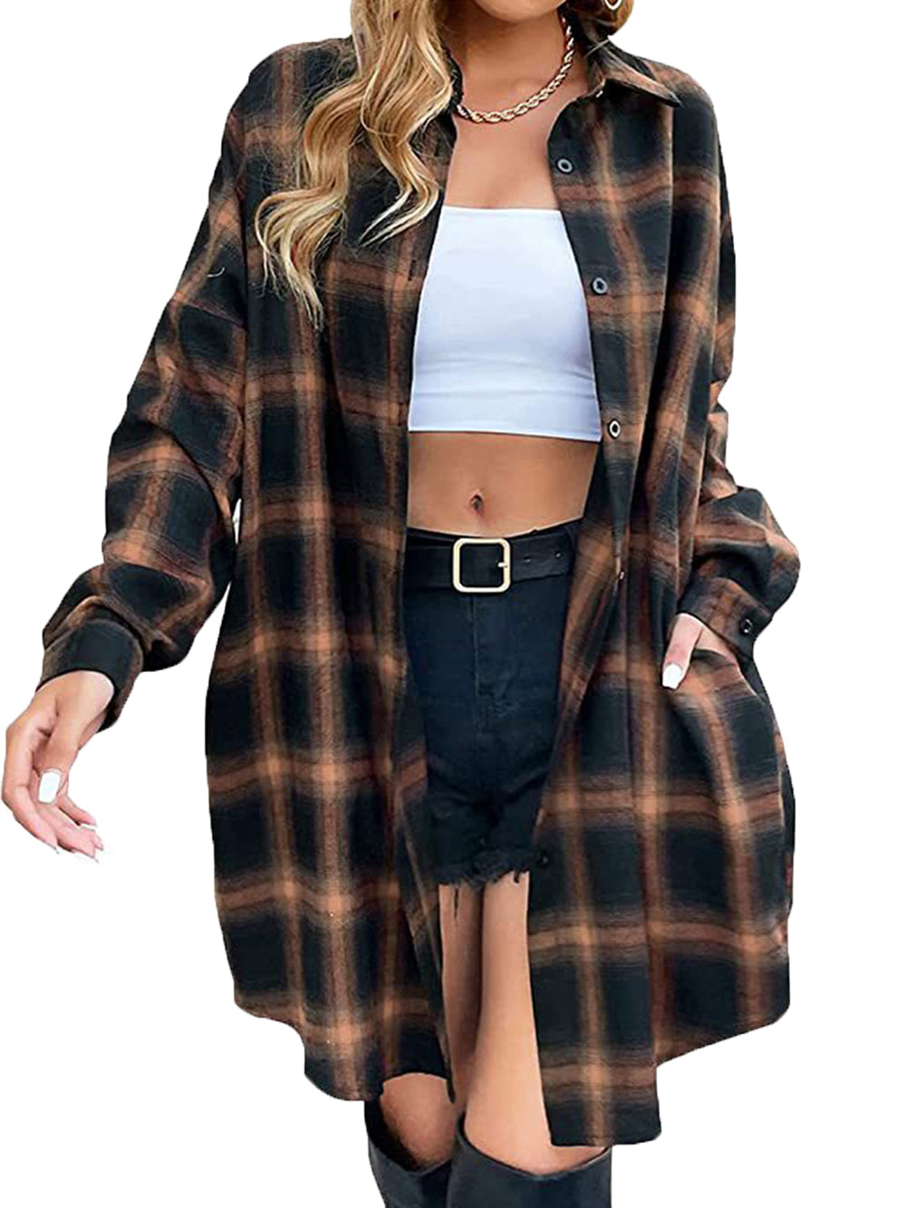 Women Mini Dress Plaid Cotton | Emelia-2