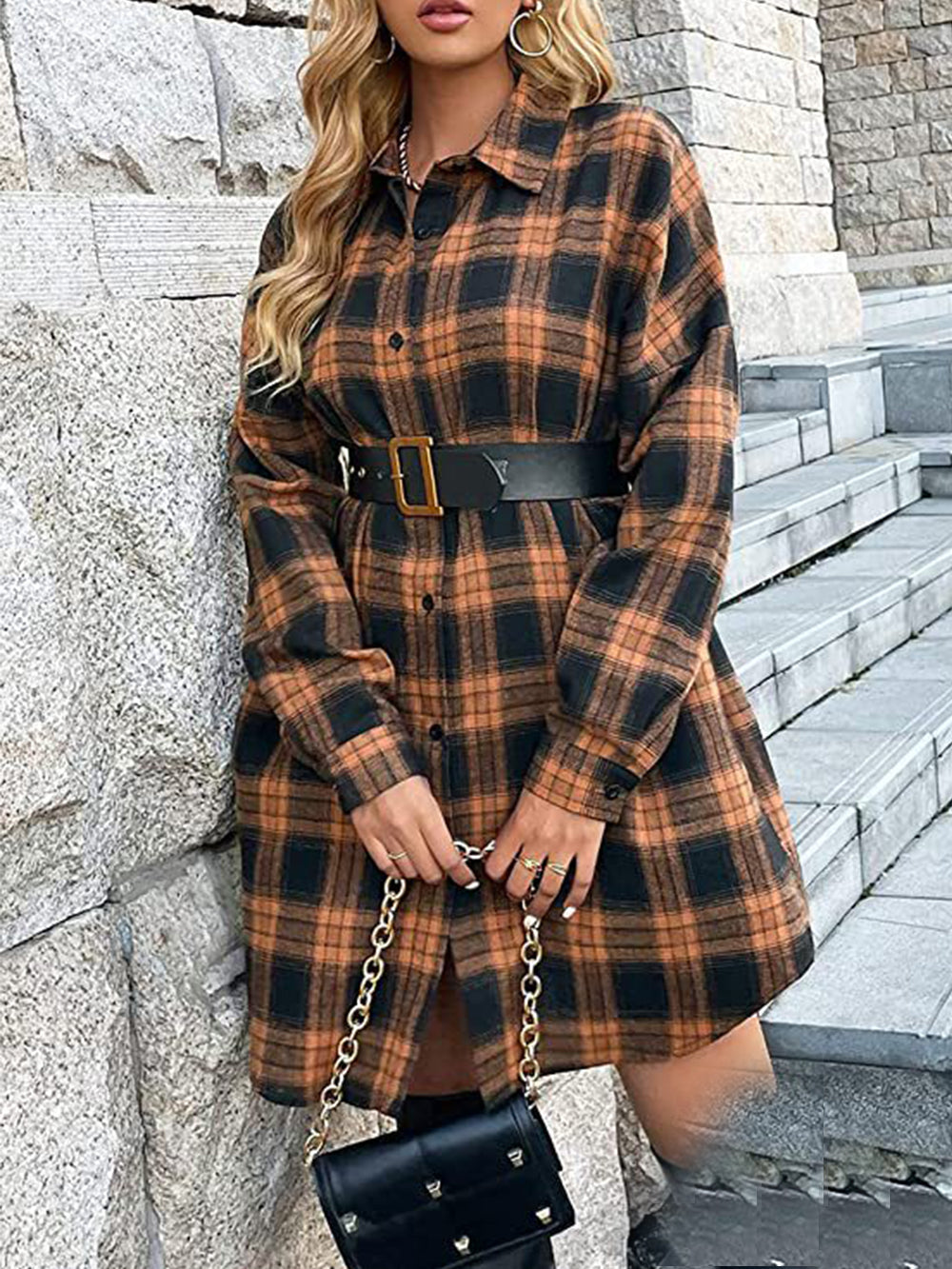 Women Mini Dress Plaid Cotton | Emelia-4
