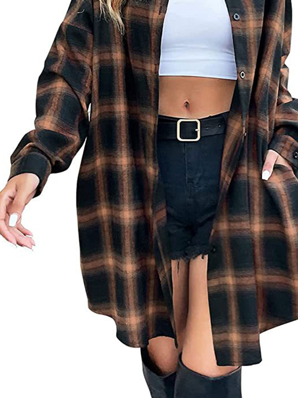 Women Mini Dress Plaid Cotton | Emelia-5